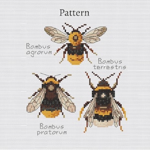 Bee cross stitch pattern, Bumble bee cross stitch, Insect cross stitch, Humble bee embroidery, Bumblebee pattern