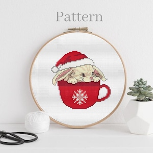 Christmas bunny cross stitch pattern, Rabbit cross stitch, Hare cross stitch, Christmas animals