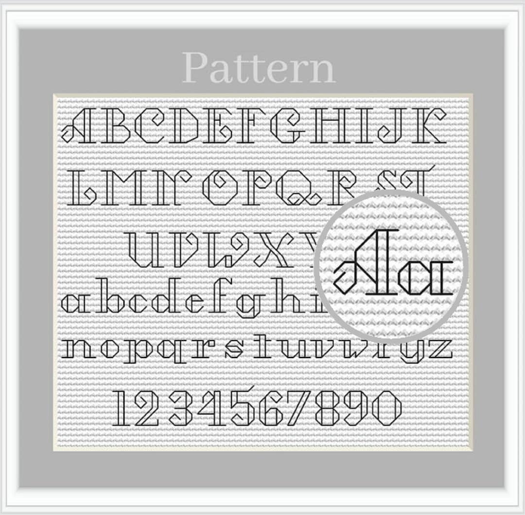 クロスステッチの文字と数字を使ったバックステッチのアルファベット