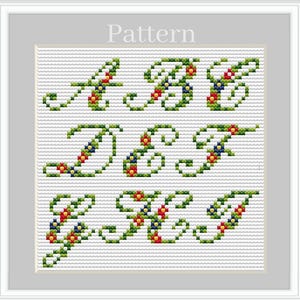Monogram fonts cross stitch alphabet, Floral alphabet chart, Cross stitch fonts, Monogram letters and numbers for personalization, ABC chart