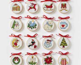 Mini modèle de point de croix de Noël, 24 petites décorations de Noël pour 2 pouces