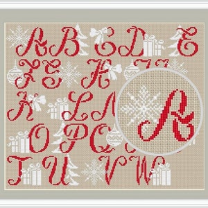 Christmas alphabet cross stitch pattern, Christmas monograme letters, Christmas fonts, Monogram fonts