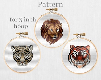 Tiger und Löwe Kreuzstichmuster, wilde Tiere 3 Zoll Ornament