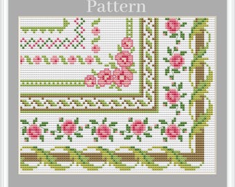 花のボーダーのクロスステッチパターン、クロスステッチの