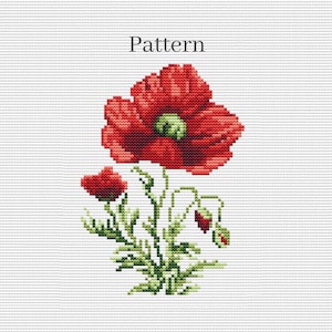 Poppy cross stitch pattern, Red flowers hand embroidery, Floral cross stitch, Wild flowers