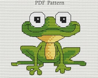 Small frog cross stitch pattern for simple animal crosstitch
