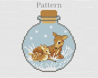 Deer cross stitch pattern, Fawn crosstitch, Woodland animals hand embroidery pattern