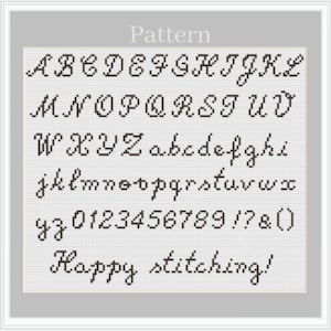 Cursive alphabet cross stitch pattern, Cross stitch font, Cross stitch letters, Cross stitch numbers, ABC chart