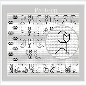 Cat alphabet cross stitch font, Cross stitch letters, Backstitch alphabet