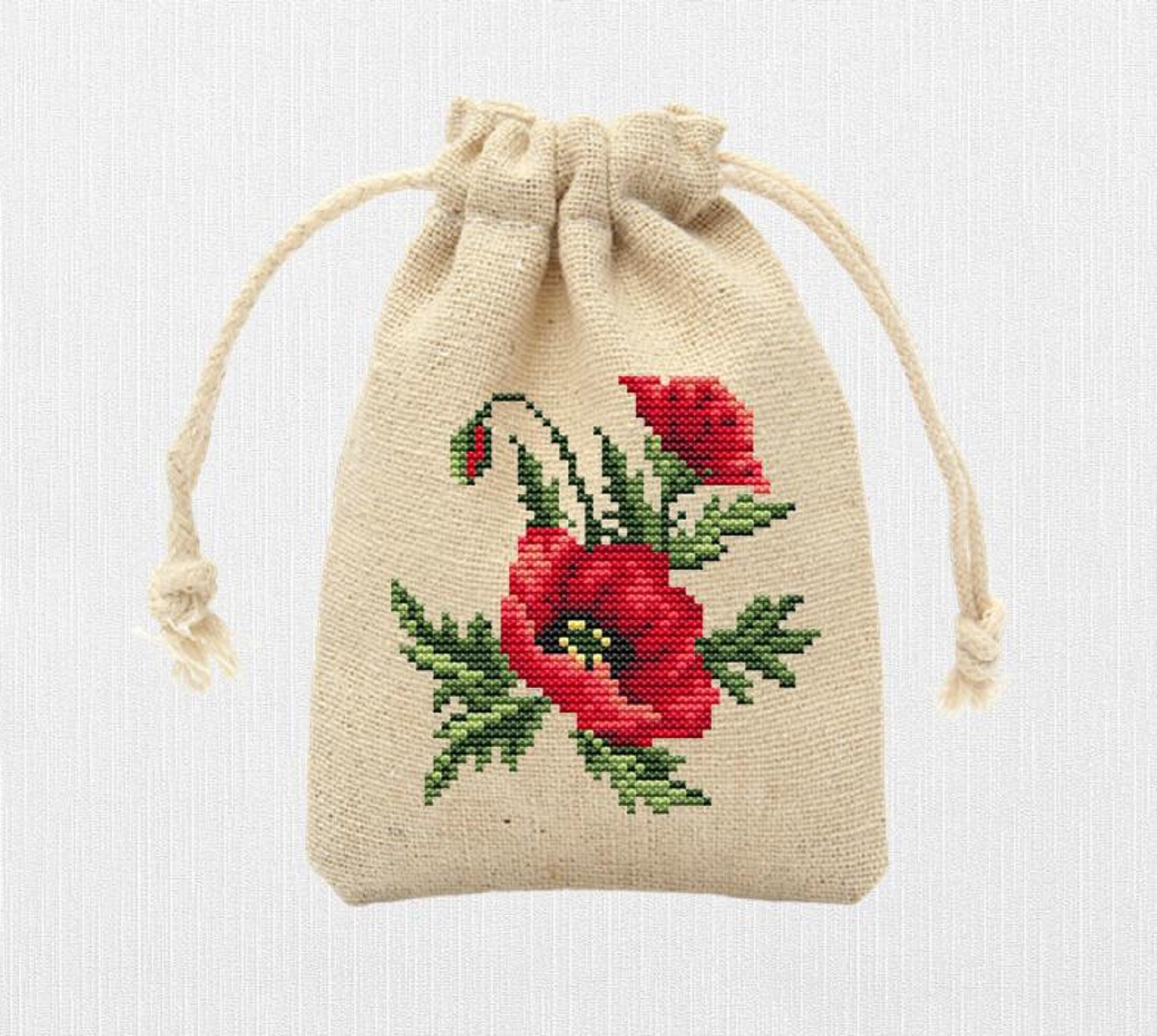 Small Poppy Cross Stitch Pattern, Floral Cross Stitch, California