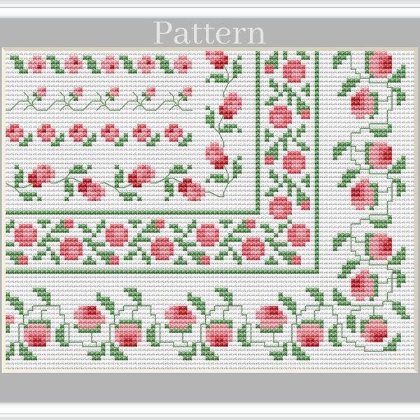 Cross stitch floral border, Rose borders, Cross stitch frames, Rose cross stitch pattern