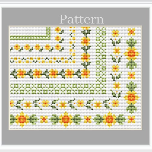 Cross Stitch Border Pattern, Square Border, Leaf Border