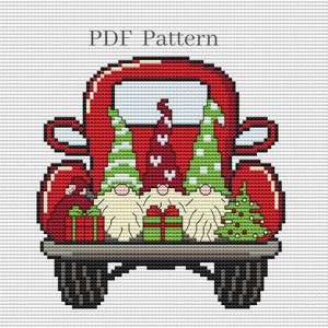 Christmas gnomes cross stitch patterns PDF Christmas truck embroidery pattern