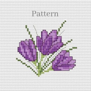 Crocus cross stitch pattern for spring flowers hand embroidery project