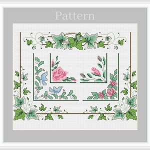 Floral cross stitch borders, Cross stitch frames, Rose cross stitch, Ivy cross stitch