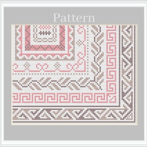 Pink cross stitch frame, Cross stitch border pattern PDF, Square border embroidery pattern