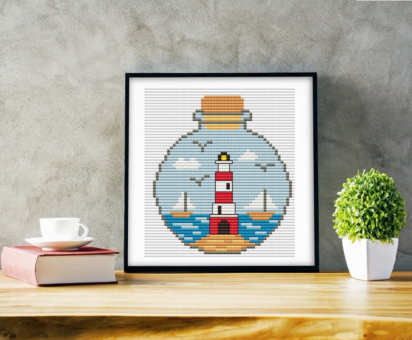Lighthouse Cross Stitch Pattern With Bottle, Sea and Beach Xstitch - Etsy