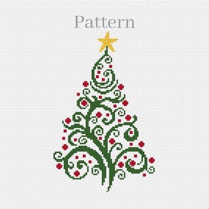 Kruissteekpatroon kerstboom, handborduurpatroon kleine kerstboom