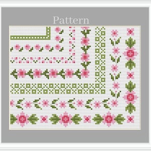 Сross Stickrahmen, Stickmuster mit floralem Rand, Stickmuster mit rosa Rand