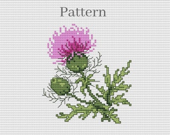 Tistelkorsstygnsmönster, skotska blommor för Outlander broderimönster PDF
