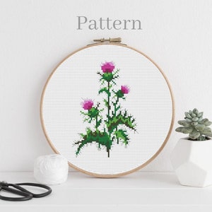 Scottish thistle cross stitch pattern Outlander hand embroidery pattern Floral cross stitch