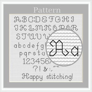Backstitch alphabet cross stitch pattern, Cross stitch font, Cursive alphabet chart with letters and numbers