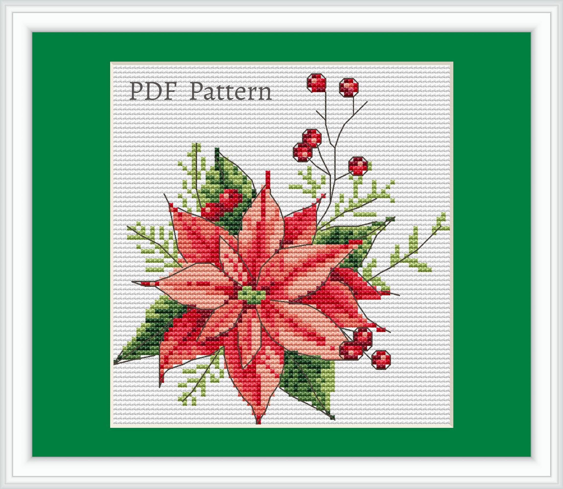 Red poinsettia cross stitch pattern Christmas flowers | Etsy