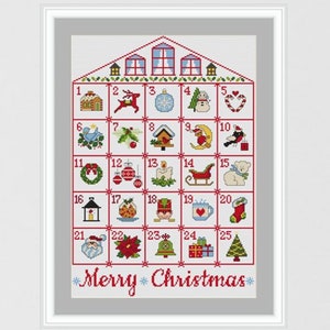 Merry Christmas cross stitch pattern, Advent calendar pattern,