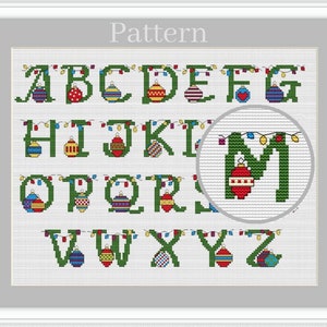 Christmas alphabet cross stitch pattern, Monogram font, Cross stitch letters, Christmas fonts, Christmas balls