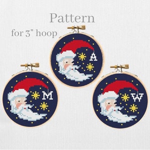 Christmas monogram ornament cross stitch pattern for 3 inch hoop, Initial ornament for small hand embroidery project, Family ornament