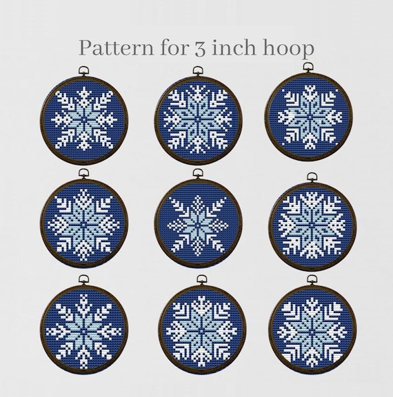 Snowflake cross stitch pattern for 3 inch ornament, Snow flakes pattern