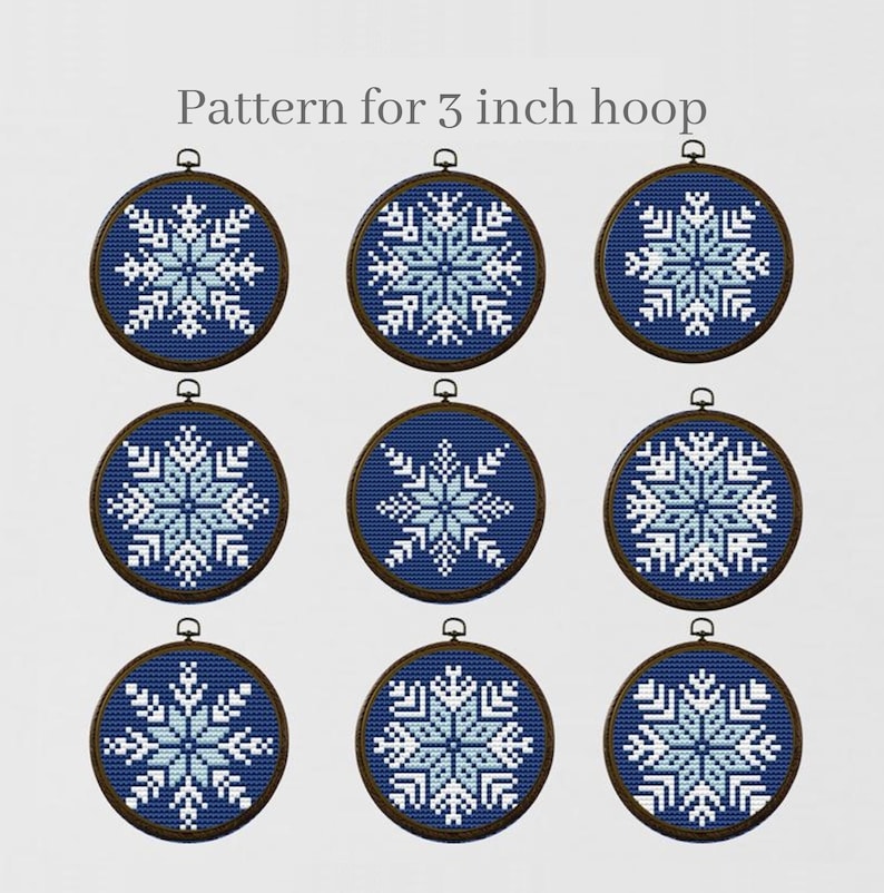 Snowflake cross stitch pattern for 3 inch ornament, Snow flakes pattern