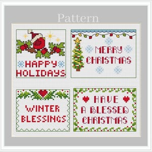 Kleine Weihnachtskarten Kreuzstichmuster, Frohe Weihnachten Kartenset, Happy Holiday Kreuzstich
