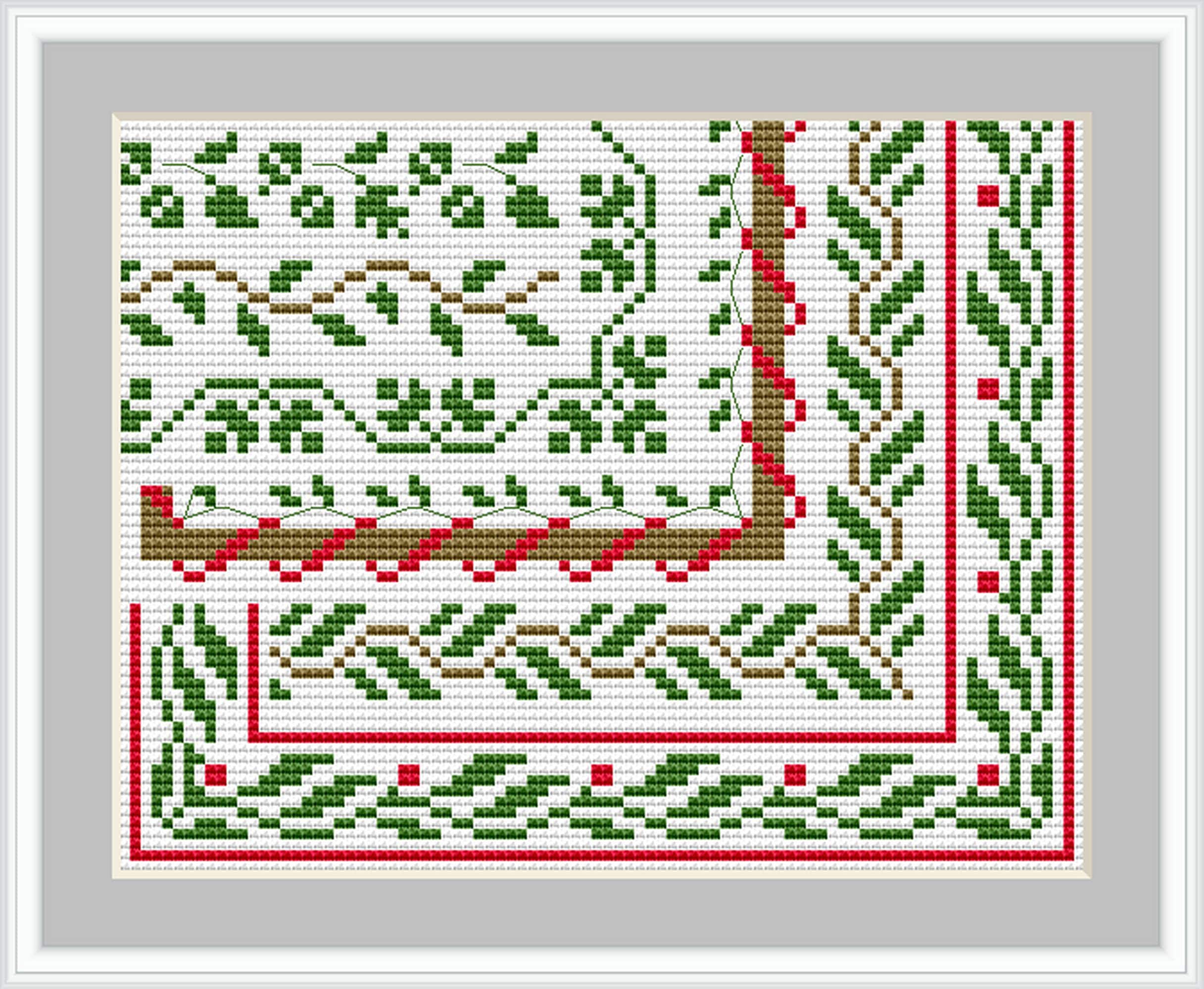 Cross Stitch Border Pattern, Square Border, Leaf Border