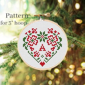 Christmas monogram ornament for 3 inch hoop, Cross stitch monogram letters