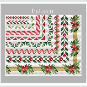 Christmas borders cross stitch pattern, Square border, Christmas frames, Floral border