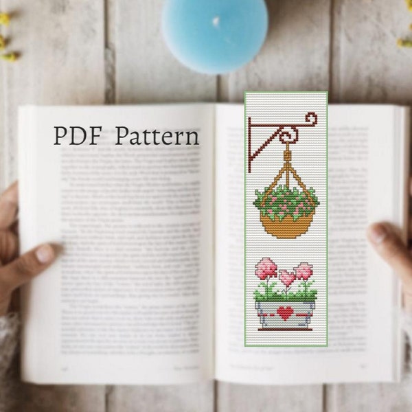 Floral cross stitch bookmark pattern, Book tracker, Reading tracker, Floral book marks