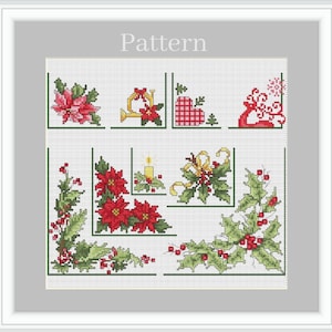 Cross stitch borders, Christmas corners, Cross stitch frames, Floral border pattern