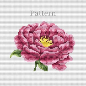 Peony cross stitch pattern, Floral hand embroidery pattern, Garden flowers pattern