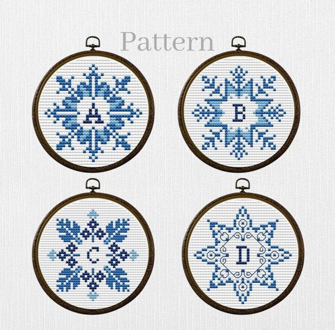 Snowflake Ornament Cross Stitch Pattern With ABC Chart, Initial ...