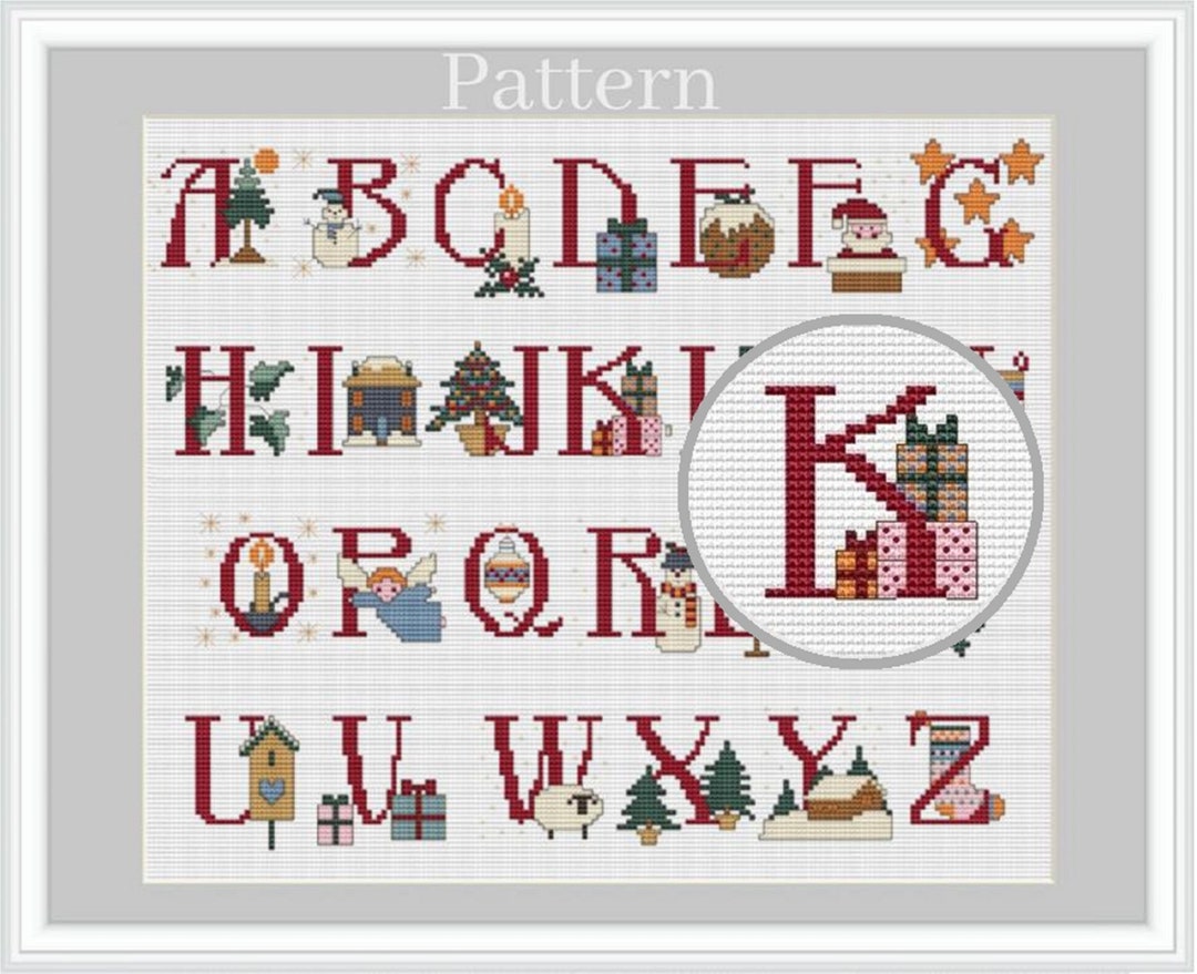 Christmas Alphabet Cross Stitch Pattern, Cross Stitch Letters, Cross
