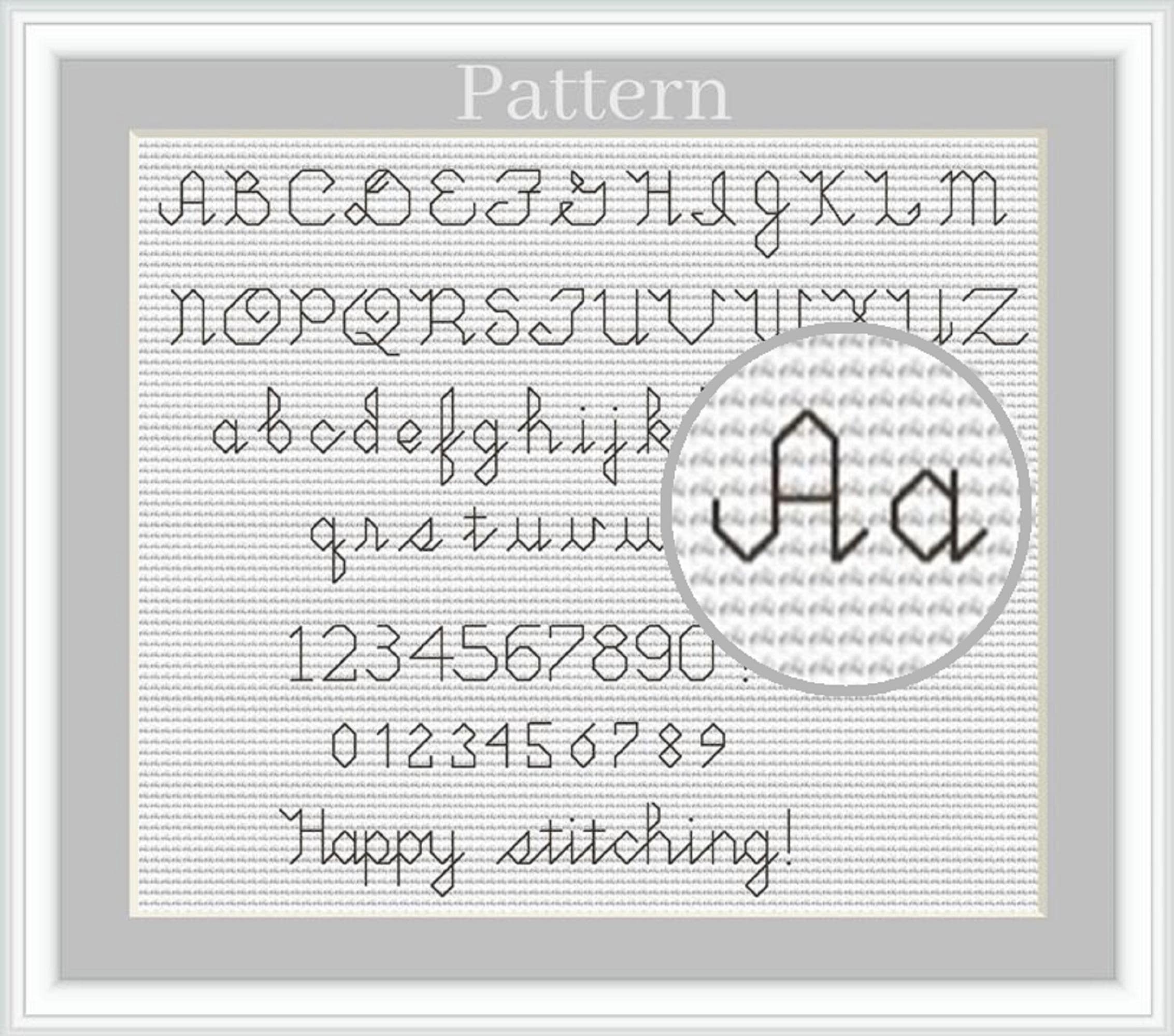 Backstitch alphabet cross stitch pattern, Cursive font hand embroidery pattern, Back stitch font