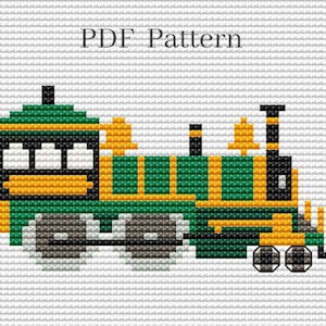 Train cross stitch pattern, Locomotive cross stitch for boys, Vintage train, Vehicle cross stitch, Railroad gift