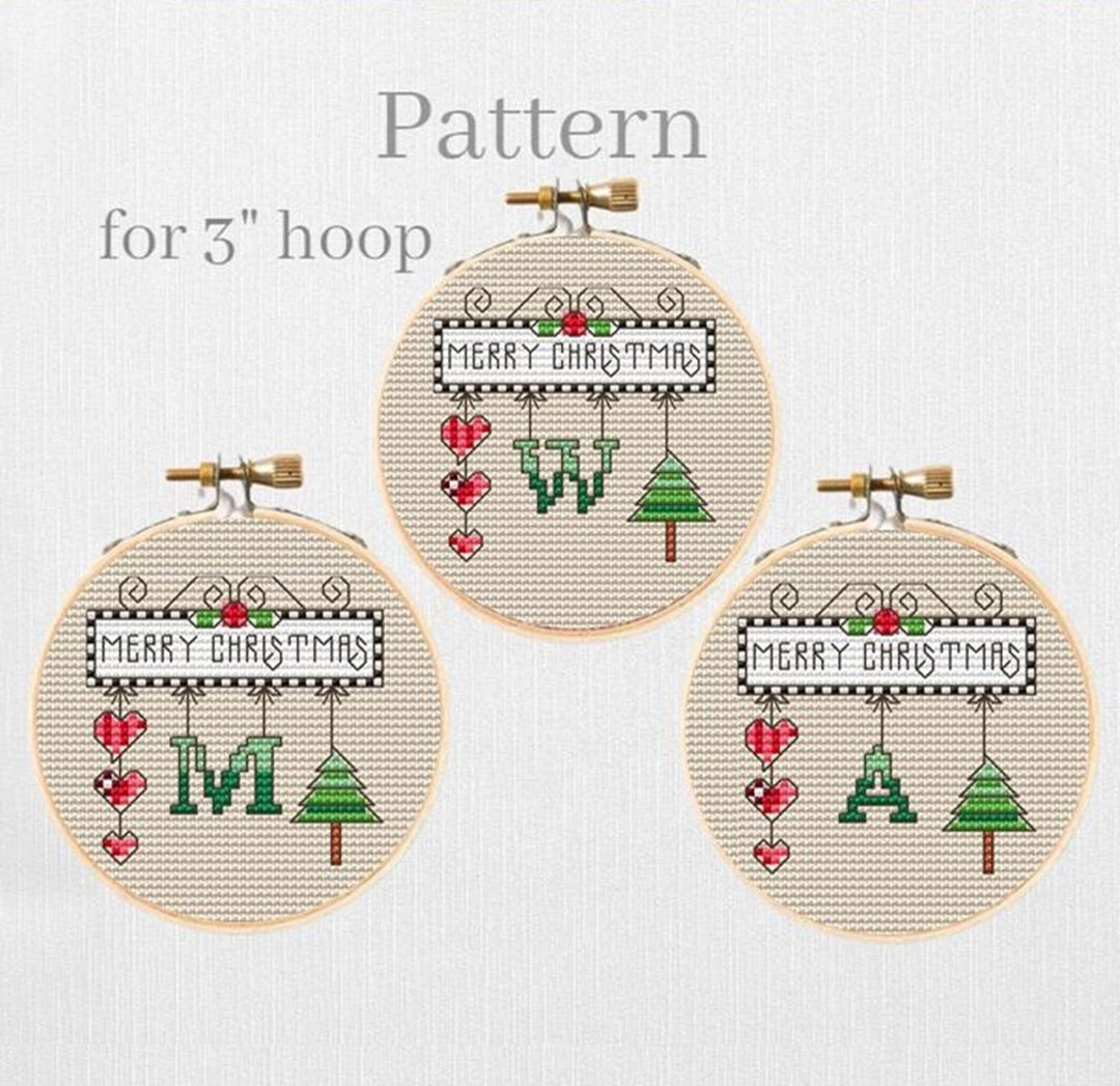 Merry Christmas Ornament Cross Stitch Pattern, Initial Ornament Hand ...