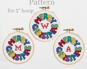 Christmas ornament cross stitch pattern, Initial ornament, Christmas monogram hand embroidery pattern