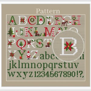 Christmas alphabet cross stitch pattern, Christmas fonts, Cross stitch letters, Monogram fonts, Initial letters