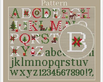 Christmas alphabet cross stitch pattern, Christmas fonts, Cross stitch letters, Monogram fonts, Initial letters
