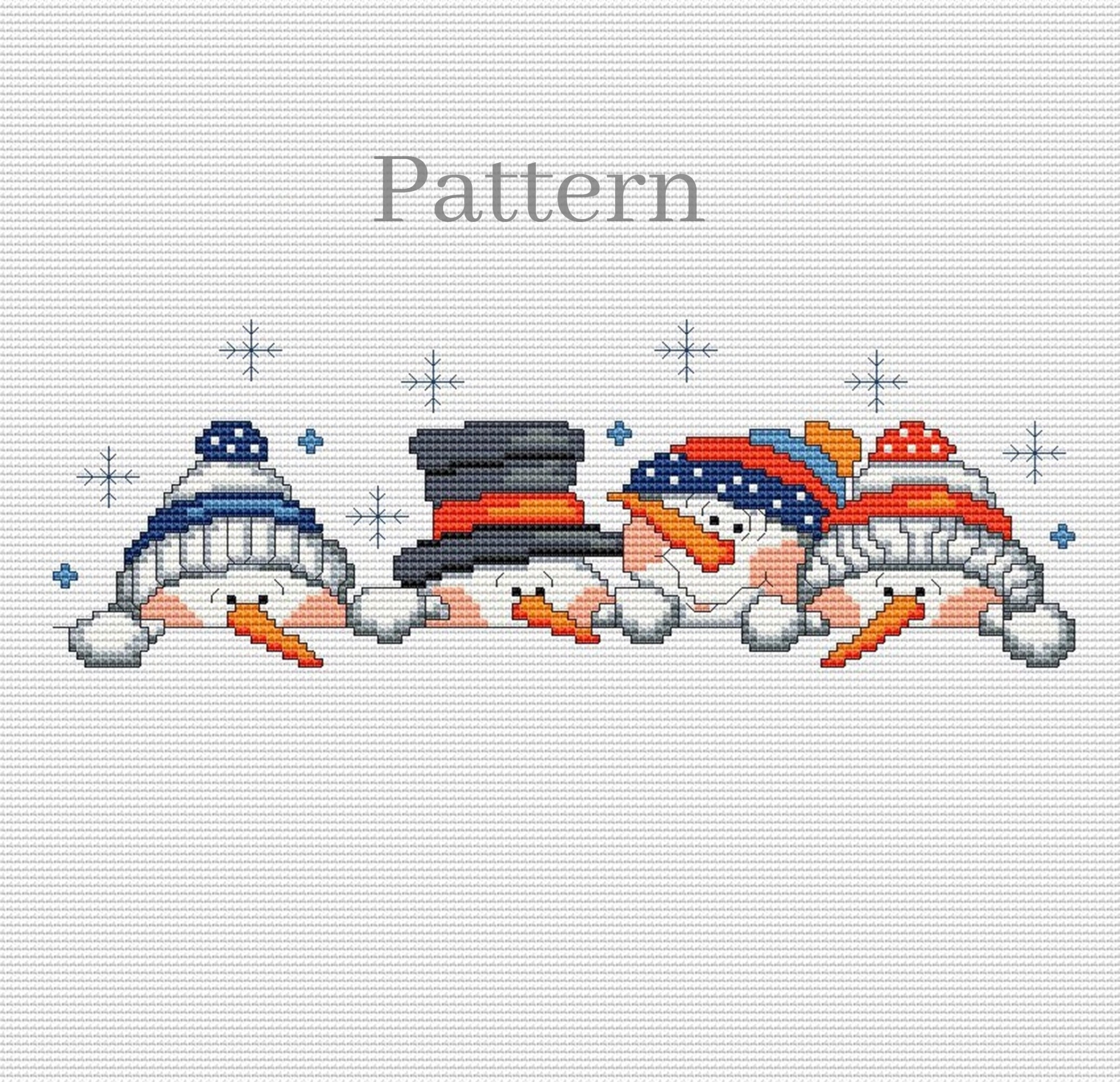 Snowmen cross stitch pattern, Snowmen family hand embroidery pattern