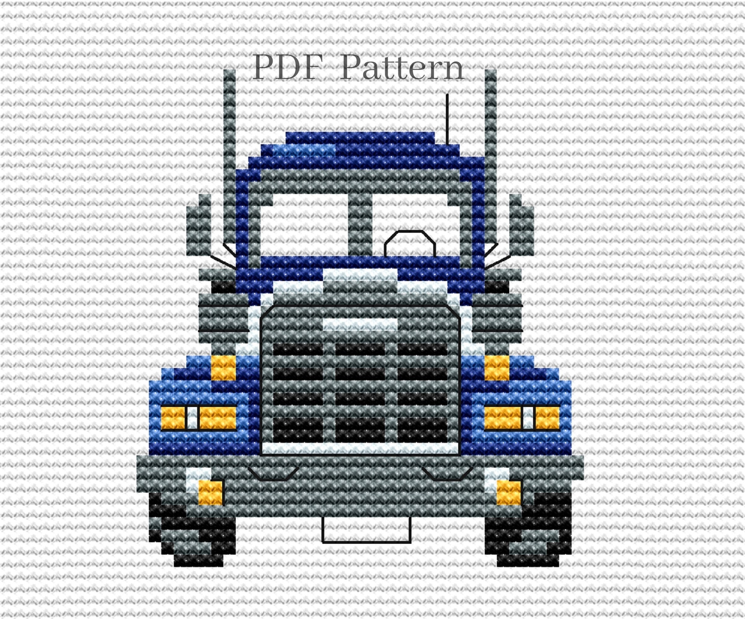 Truck cross stitch pattern PDF Vehicle cross stitch Blue car embroidery pattern for boys
