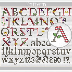 Christmas Alphabet Cross Stitch Pattern, Christmas Fonts, Cross Stitch